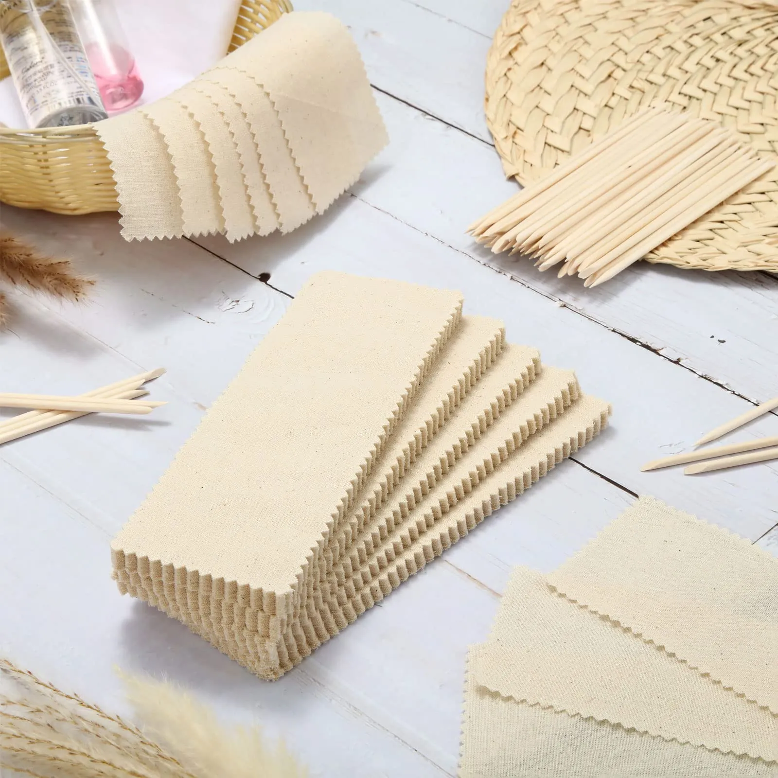 300 Pcs Natural Muslin Epilating Face Wax Strips Hair Removal Eyebrow Precut Waxing Strips Body Facial Cotton Wax Cloth Strip for Women Men (4 x 1.5 Inch)