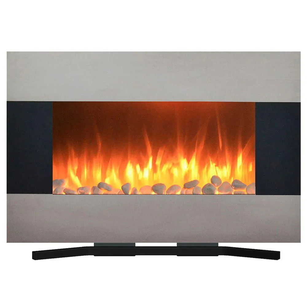 36 in. Electric Fireplace Wall Mount Floor Stand in Stainless