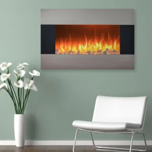 36 in. Electric Fireplace Wall Mount Floor Stand in Stainless