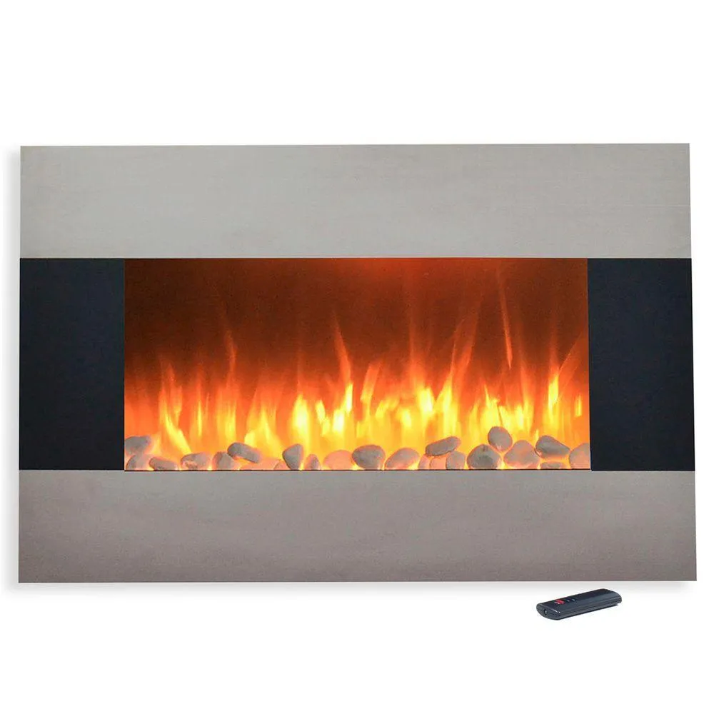 36 in. Electric Fireplace Wall Mount Floor Stand in Stainless