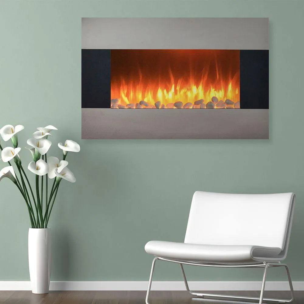 36 in. Electric Fireplace Wall Mount Floor Stand in Stainless