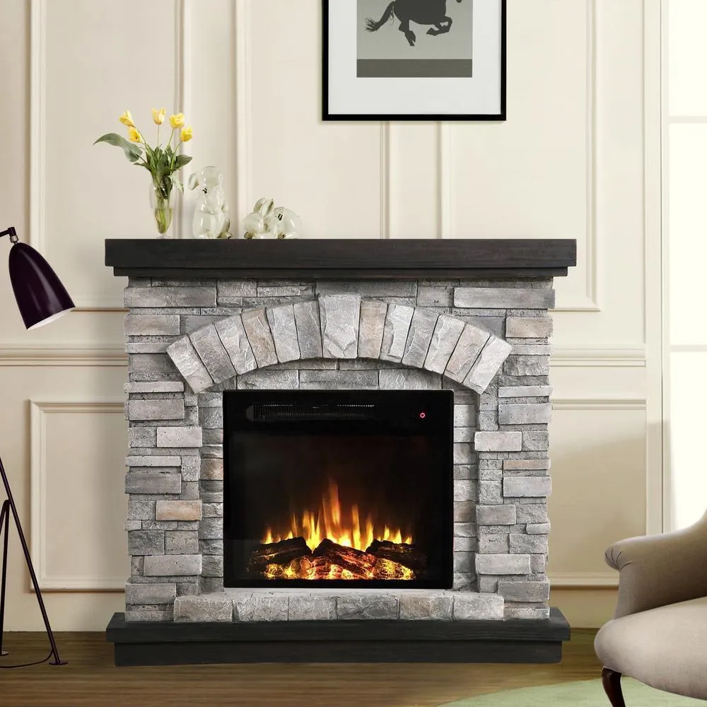36 in. Freestanding Electric Fireplace in Tan