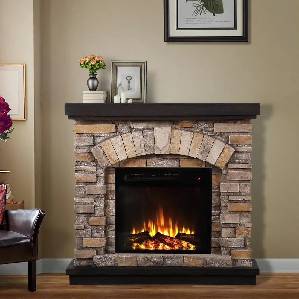 36 in. Freestanding Electric Fireplace in Tan
