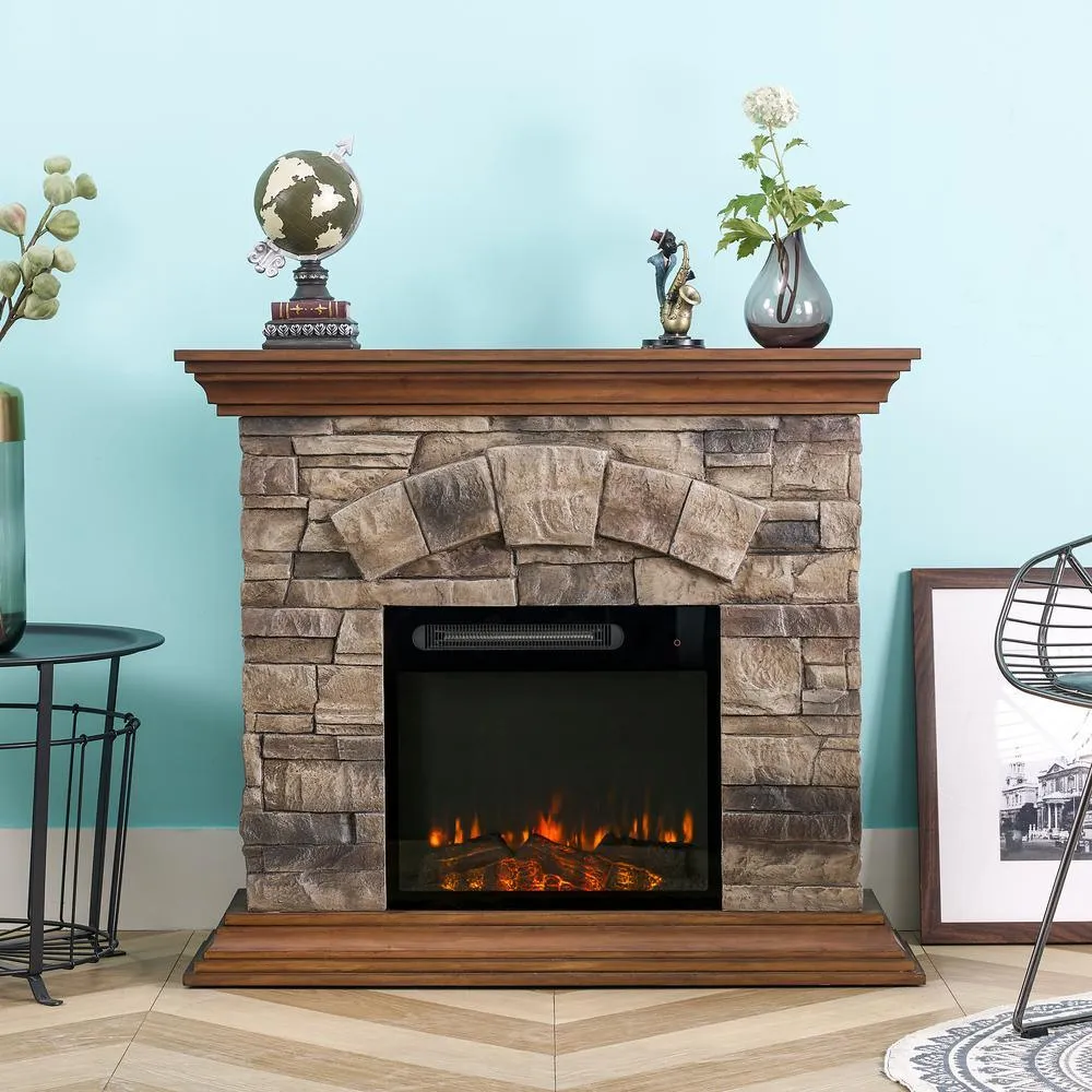 36 in. Freestanding Electric Fireplace in Tan