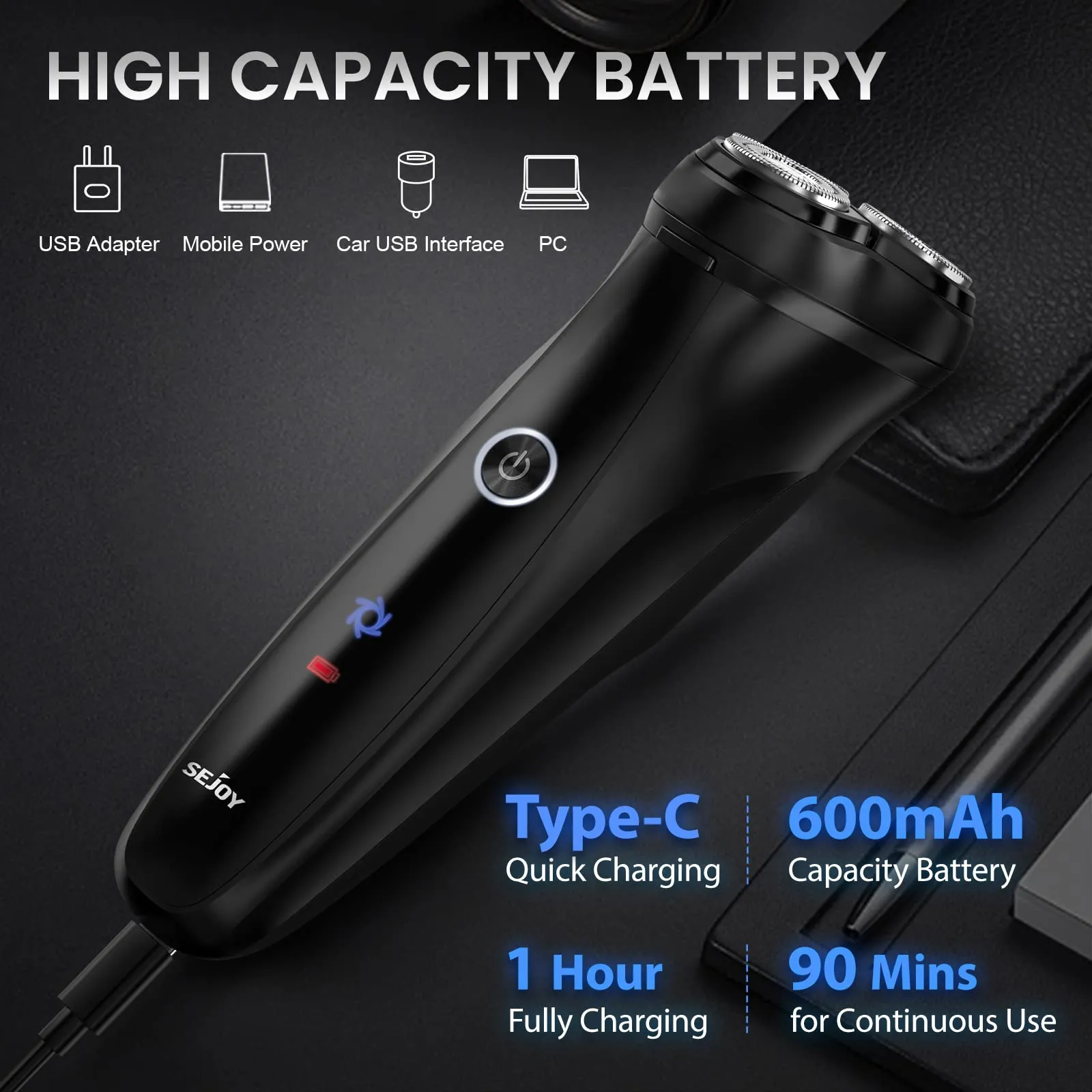 3D Electric Shaver Rotary Shavers,Electric Razor for Men,Rechargeable Electric Razor Shaving Machines, with Pop-up Trimmer,1 Hour Fast Charging,90-Min Shaving,3D Floating Head, LCD Power Indicator