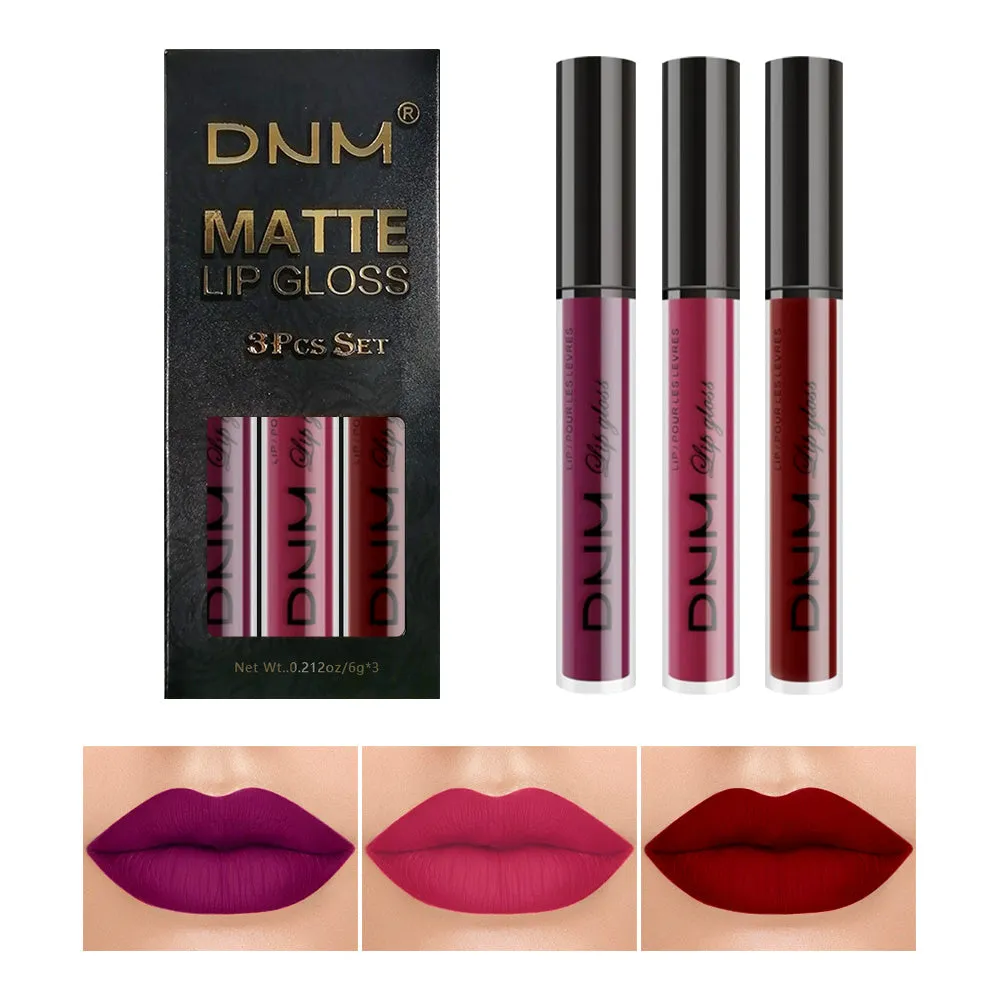 3Pcs Matte 24-hour Liquid Lipstick Sets,Dark Red Purple Matte Lipstick Lip Stain Long Lasting 24 Waterproof Lip Gloss Gift Set Matt Lipsticks Set Matt Liquid Makeup Lipstick for Women Lippies Kit01