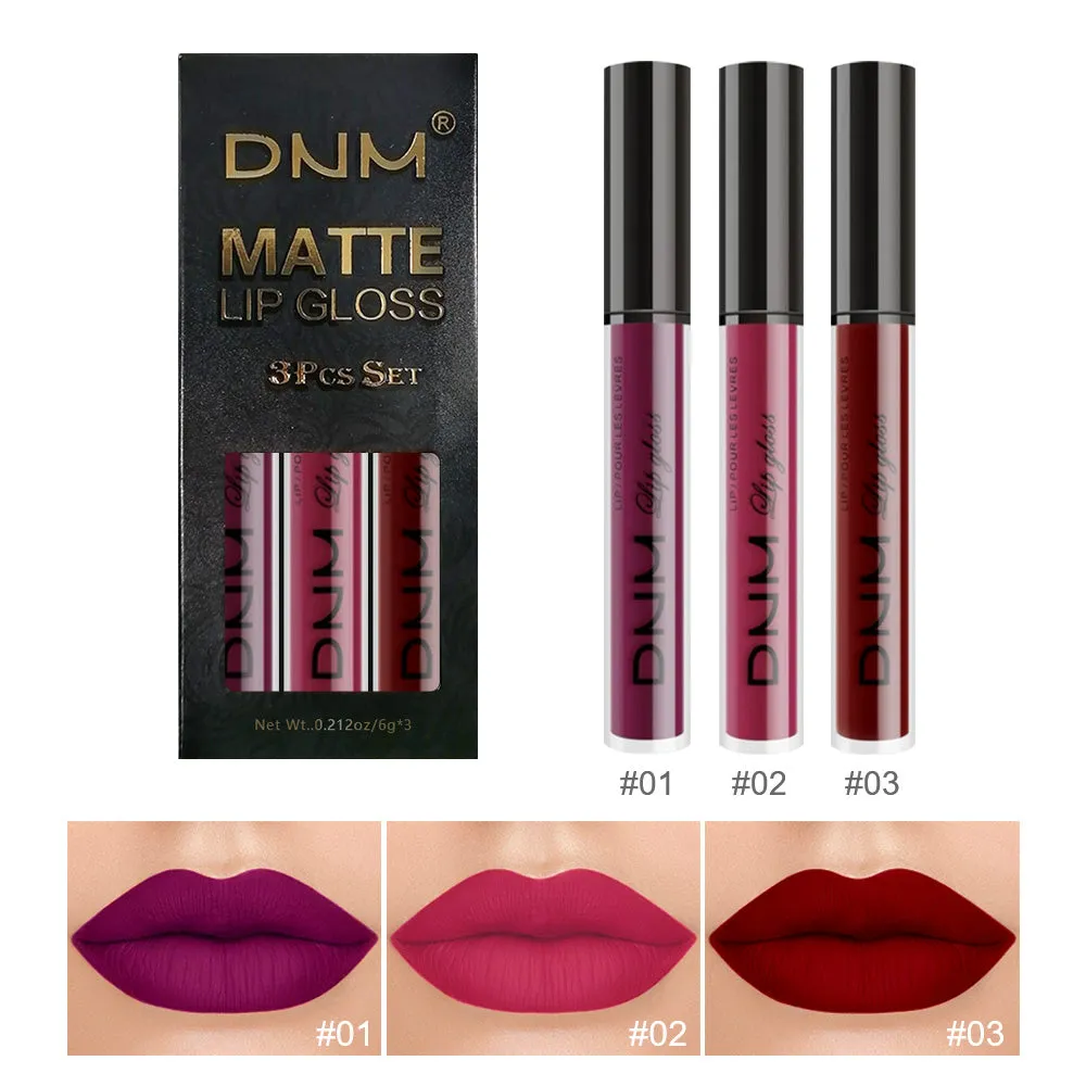 3Pcs Matte 24-hour Liquid Lipstick Sets,Dark Red Purple Matte Lipstick Lip Stain Long Lasting 24 Waterproof Lip Gloss Gift Set Matt Lipsticks Set Matt Liquid Makeup Lipstick for Women Lippies Kit01