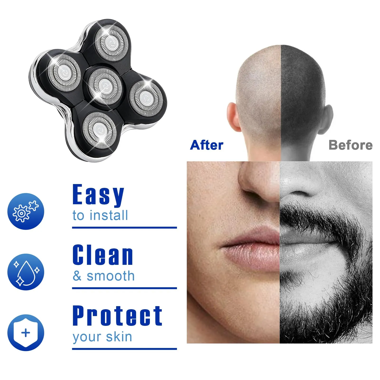 5 Blade Replacement Shaver heads compatible with Skull Shaver for Pitbull Gold PRO/Pitbull Platinum Pro Shaver Heads