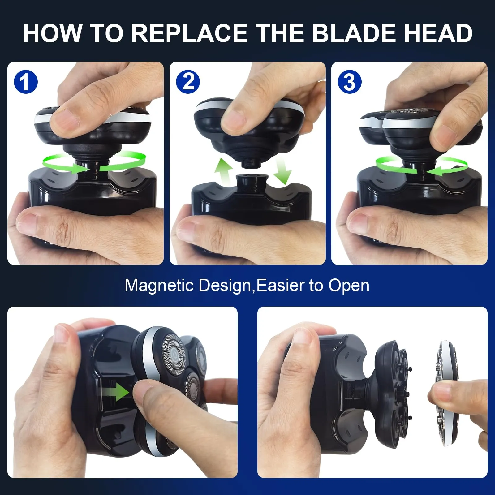 5 Blade Replacement Shaver heads compatible with Skull Shaver for Pitbull Gold PRO/Pitbull Platinum Pro Shaver Heads