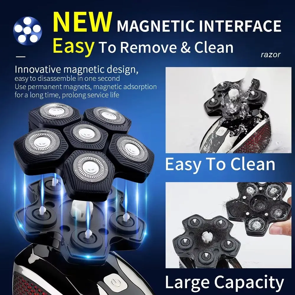 5 in 1 Head Shaver Electric Razor for Men Rechargeable 6D Magnetic Floating Cutter Waterproof Wet and Dry Grooming Kit Trimmer