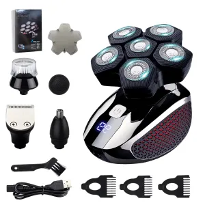 5 in 1 Head Shaver Electric Razor for Men Rechargeable 6D Magnetic Floating Cutter Waterproof Wet and Dry Grooming Kit Trimmer