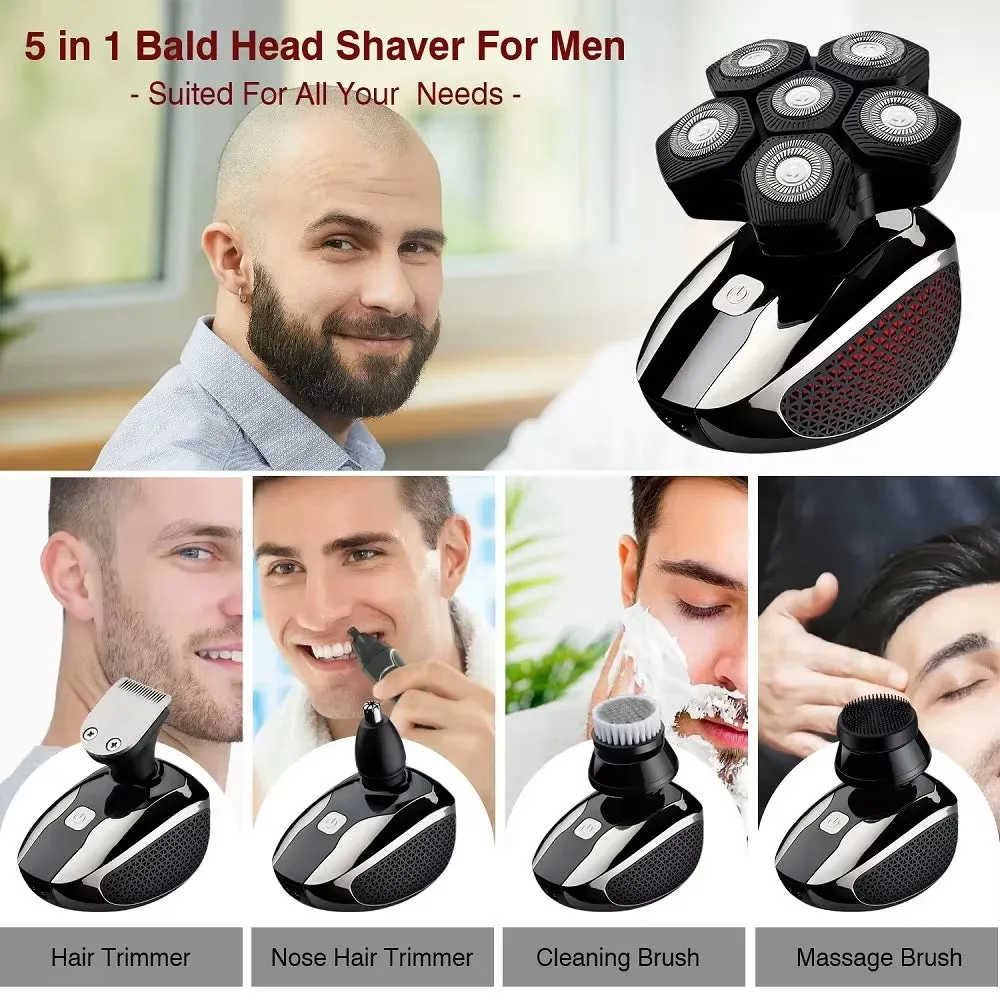 5 in 1 Head Shaver Electric Razor for Men Rechargeable 6D Magnetic Floating Cutter Waterproof Wet and Dry Grooming Kit Trimmer