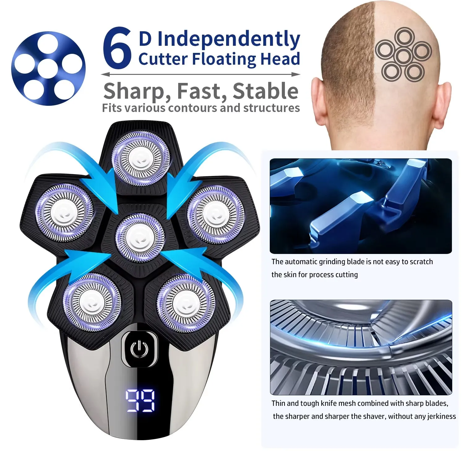 5 in 1 Head Shaver Electric Razor for Men Rechargeable 6D Magnetic Floating Cutter Waterproof Wet and Dry Grooming Kit Trimmer