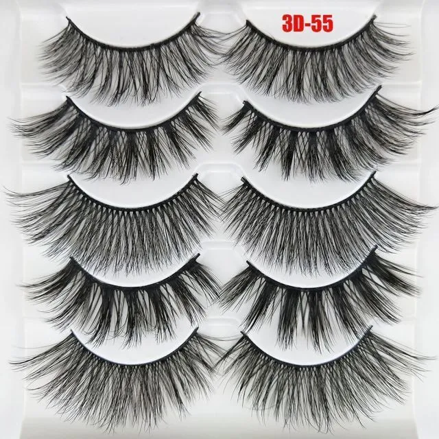 5 Pairs 3D  False Eyelashes Wispies Fluffies Drama Eyelashes Natural Long Soft Handmade Cruelty-free Black Lashes