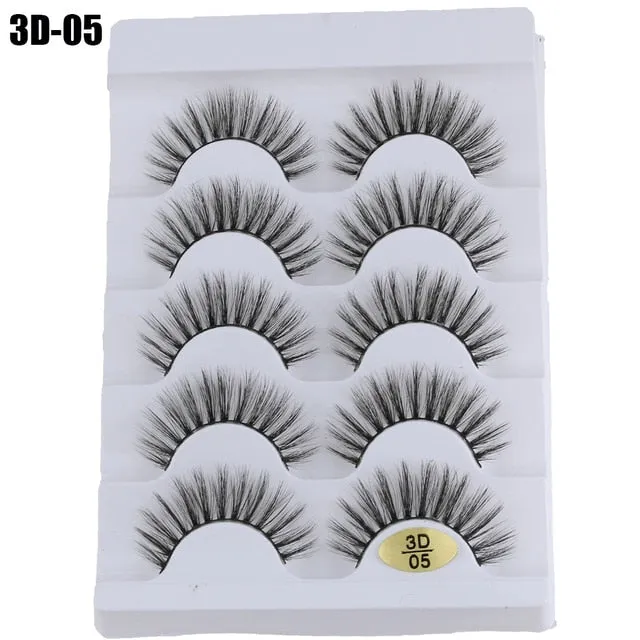 5 Pairs 3D  False Eyelashes Wispies Fluffies Drama Eyelashes Natural Long Soft Handmade Cruelty-free Black Lashes