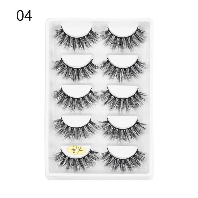 5 Pairs 3D  False Eyelashes Wispies Fluffies Drama Eyelashes Natural Long Soft Handmade Cruelty-free Black Lashes