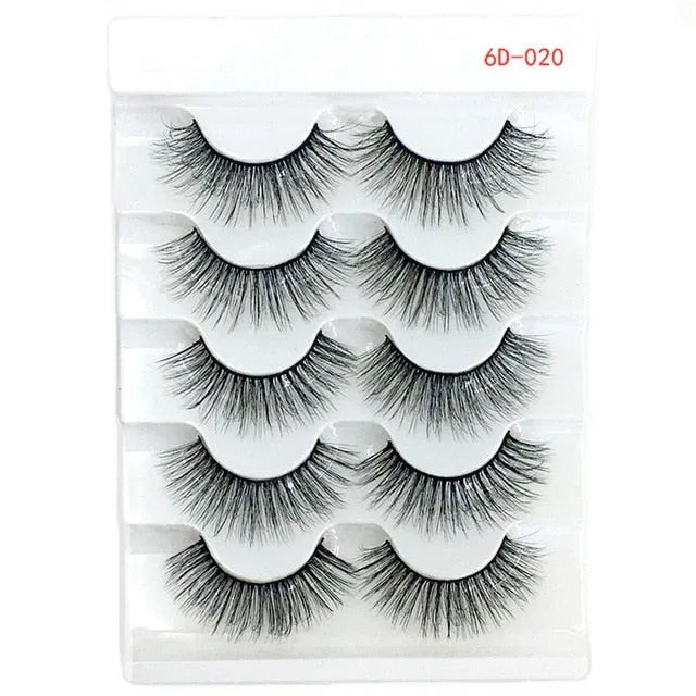 5 Pairs 3D  False Eyelashes Wispies Fluffies Drama Eyelashes Natural Long Soft Handmade Cruelty-free Black Lashes