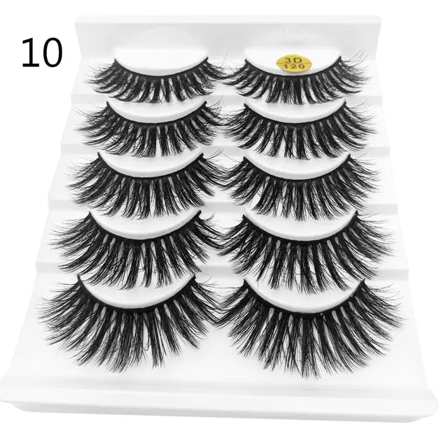 5 Pairs 3D  False Eyelashes Wispies Fluffies Drama Eyelashes Natural Long Soft Handmade Cruelty-free Black Lashes