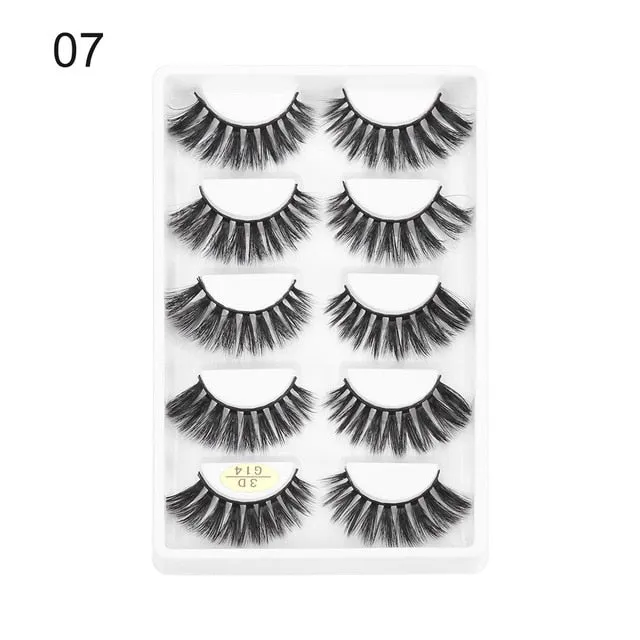 5 Pairs 3D  False Eyelashes Wispies Fluffies Drama Eyelashes Natural Long Soft Handmade Cruelty-free Black Lashes
