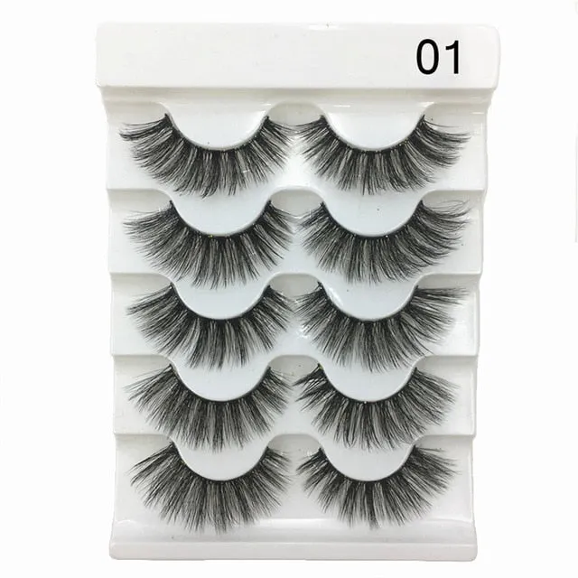 5 Pairs 3D  False Eyelashes Wispies Fluffies Drama Eyelashes Natural Long Soft Handmade Cruelty-free Black Lashes