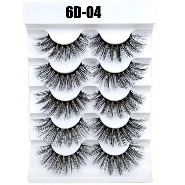 5 Pairs 3D  False Eyelashes Wispies Fluffies Drama Eyelashes Natural Long Soft Handmade Cruelty-free Black Lashes