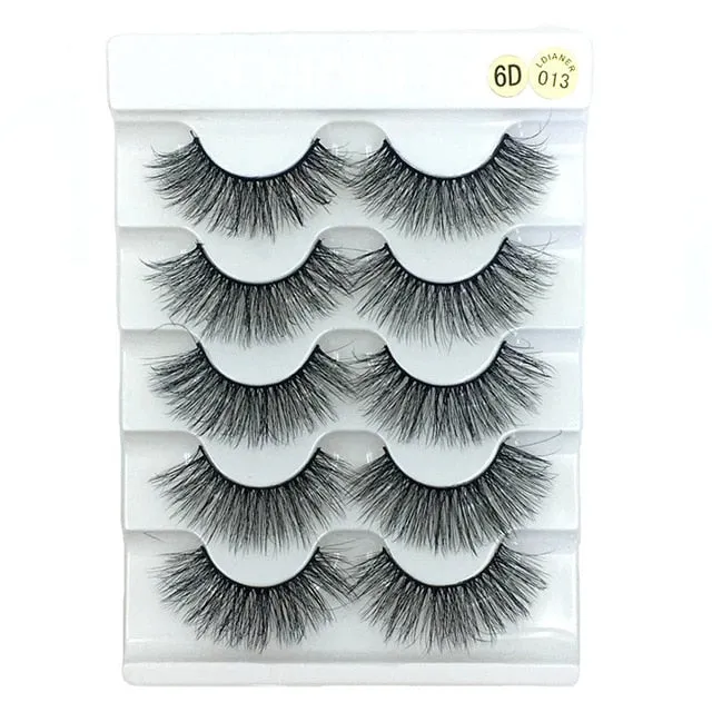 5 Pairs 3D  False Eyelashes Wispies Fluffies Drama Eyelashes Natural Long Soft Handmade Cruelty-free Black Lashes