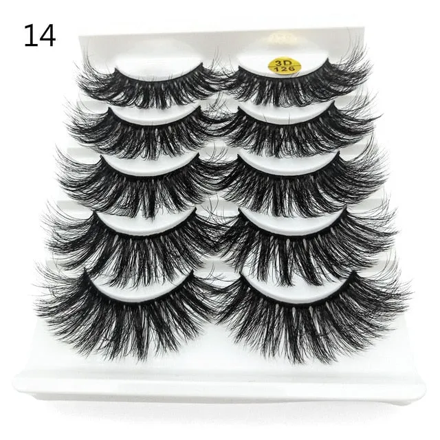 5 Pairs 3D  False Eyelashes Wispies Fluffies Drama Eyelashes Natural Long Soft Handmade Cruelty-free Black Lashes
