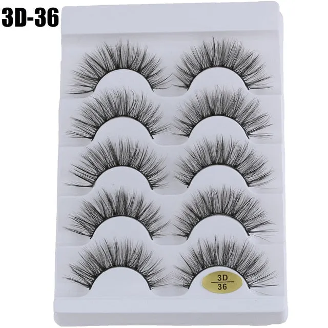 5 Pairs 3D  False Eyelashes Wispies Fluffies Drama Eyelashes Natural Long Soft Handmade Cruelty-free Black Lashes