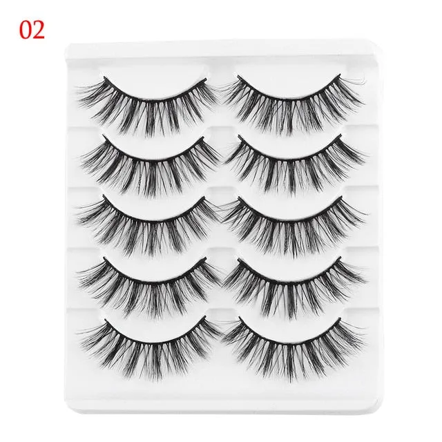5 Pairs 3D  False Eyelashes Wispies Fluffies Drama Eyelashes Natural Long Soft Handmade Cruelty-free Black Lashes
