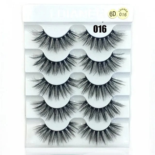 5 Pairs 3D  False Eyelashes Wispies Fluffies Drama Eyelashes Natural Long Soft Handmade Cruelty-free Black Lashes