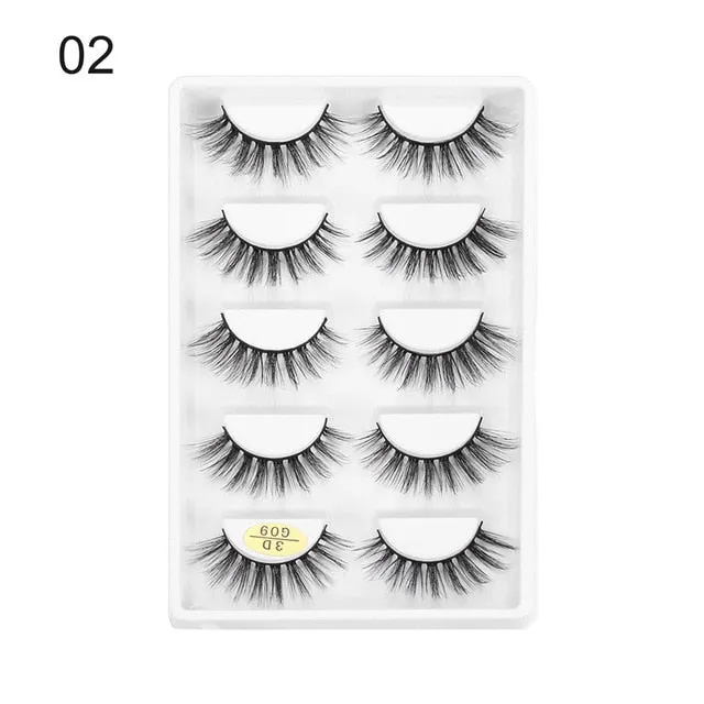 5 Pairs 3D  False Eyelashes Wispies Fluffies Drama Eyelashes Natural Long Soft Handmade Cruelty-free Black Lashes