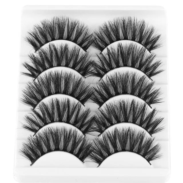 5 Pairs 3D  False Eyelashes Wispies Fluffies Drama Eyelashes Natural Long Soft Handmade Cruelty-free Black Lashes