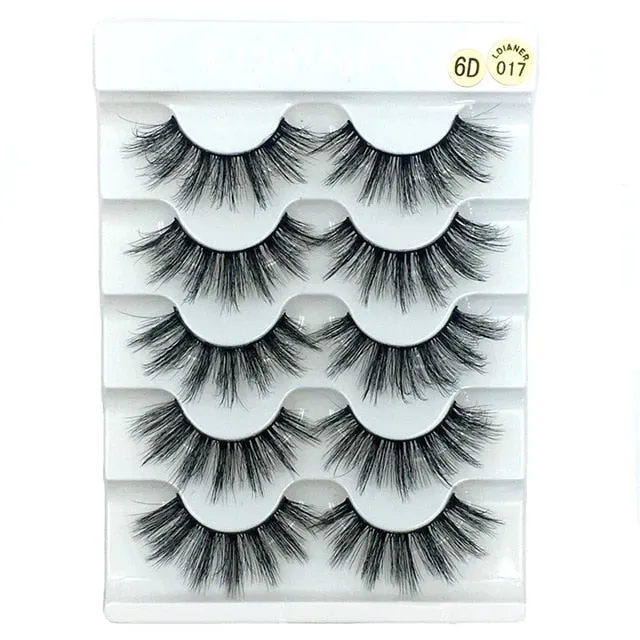 5 Pairs 3D  False Eyelashes Wispies Fluffies Drama Eyelashes Natural Long Soft Handmade Cruelty-free Black Lashes