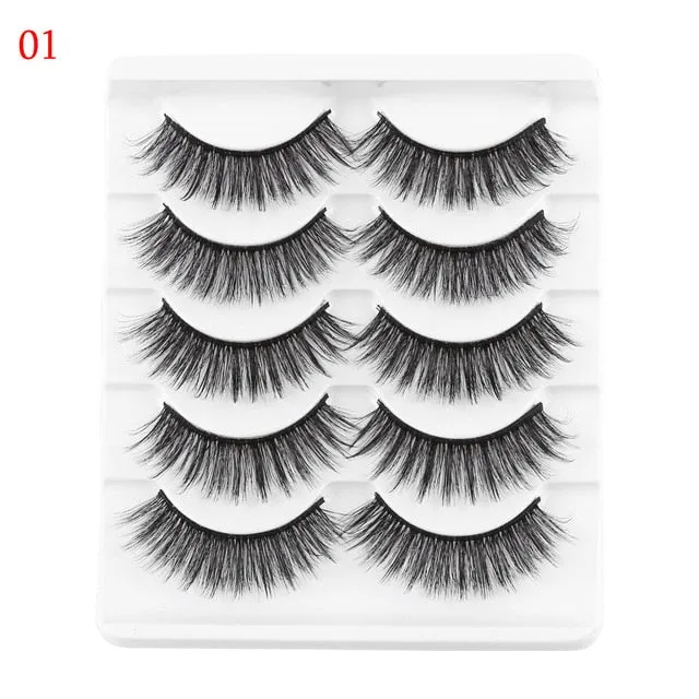 5 Pairs 3D  False Eyelashes Wispies Fluffies Drama Eyelashes Natural Long Soft Handmade Cruelty-free Black Lashes