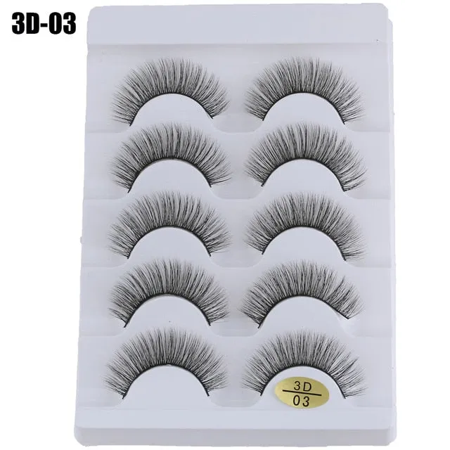 5 Pairs 3D  False Eyelashes Wispies Fluffies Drama Eyelashes Natural Long Soft Handmade Cruelty-free Black Lashes