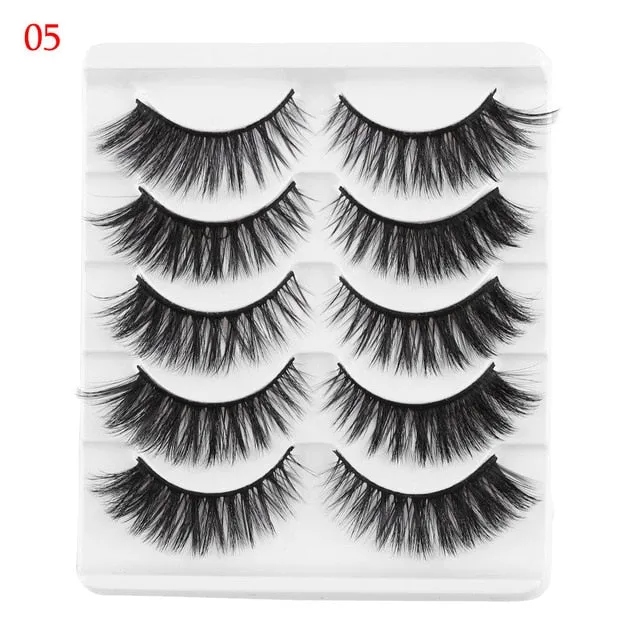 5 Pairs 3D  False Eyelashes Wispies Fluffies Drama Eyelashes Natural Long Soft Handmade Cruelty-free Black Lashes