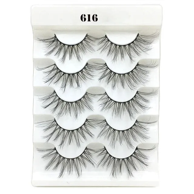 5 Pairs 3D  False Eyelashes Wispies Fluffies Drama Eyelashes Natural Long Soft Handmade Cruelty-free Black Lashes