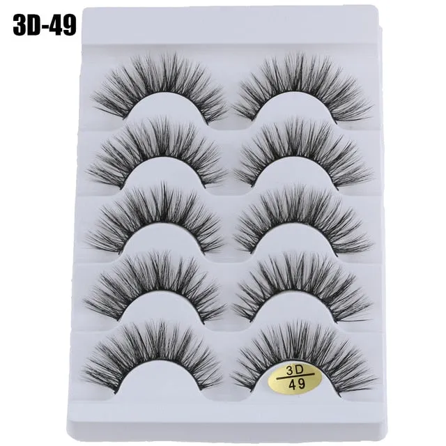 5 Pairs 3D  False Eyelashes Wispies Fluffies Drama Eyelashes Natural Long Soft Handmade Cruelty-free Black Lashes