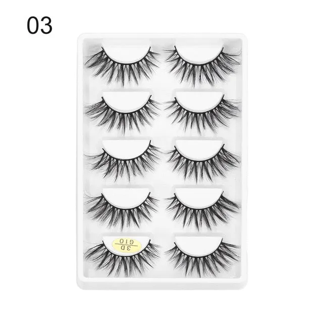 5 Pairs 3D  False Eyelashes Wispies Fluffies Drama Eyelashes Natural Long Soft Handmade Cruelty-free Black Lashes