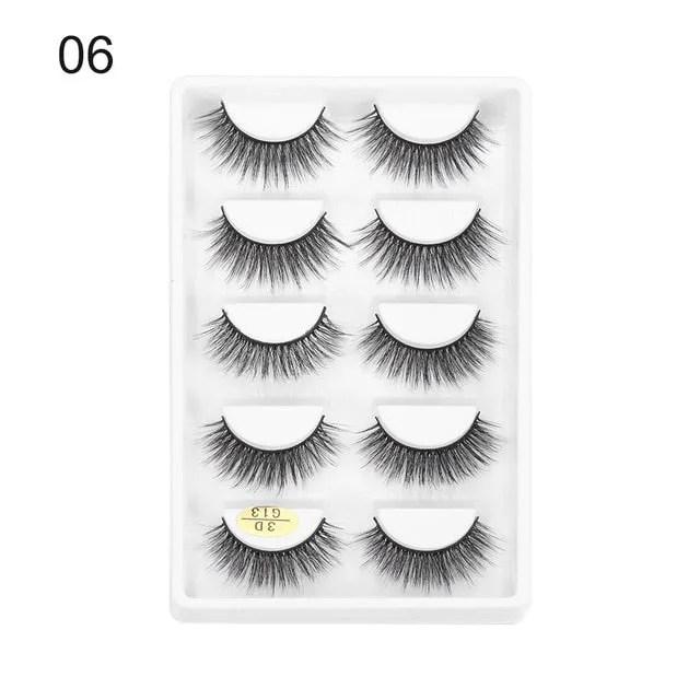 5 Pairs 3D  False Eyelashes Wispies Fluffies Drama Eyelashes Natural Long Soft Handmade Cruelty-free Black Lashes