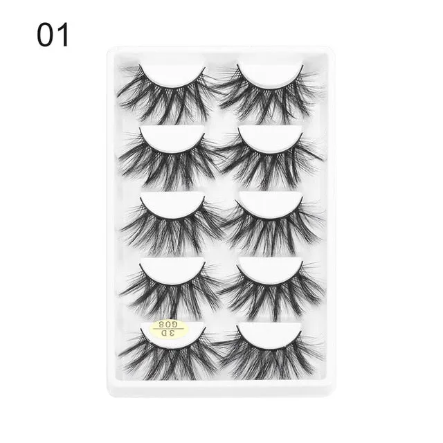 5 Pairs 3D  False Eyelashes Wispies Fluffies Drama Eyelashes Natural Long Soft Handmade Cruelty-free Black Lashes