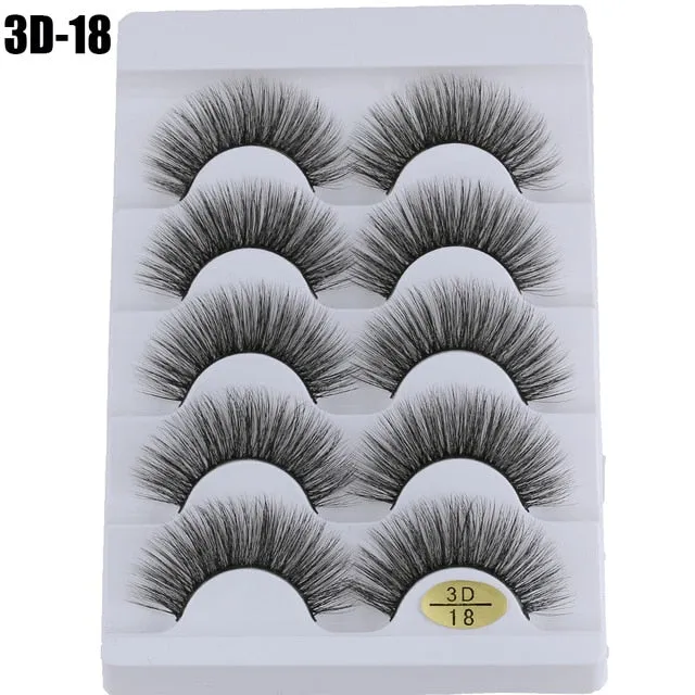 5 Pairs 3D  False Eyelashes Wispies Fluffies Drama Eyelashes Natural Long Soft Handmade Cruelty-free Black Lashes
