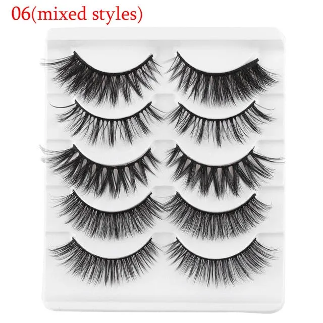 5 Pairs 3D  False Eyelashes Wispies Fluffies Drama Eyelashes Natural Long Soft Handmade Cruelty-free Black Lashes