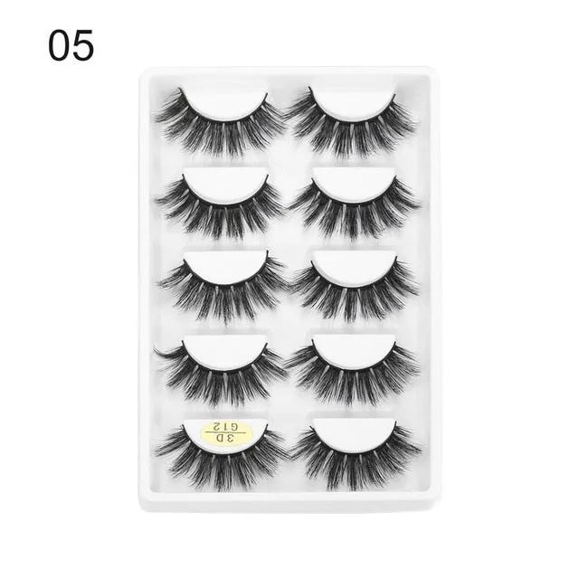 5 Pairs 3D  False Eyelashes Wispies Fluffies Drama Eyelashes Natural Long Soft Handmade Cruelty-free Black Lashes