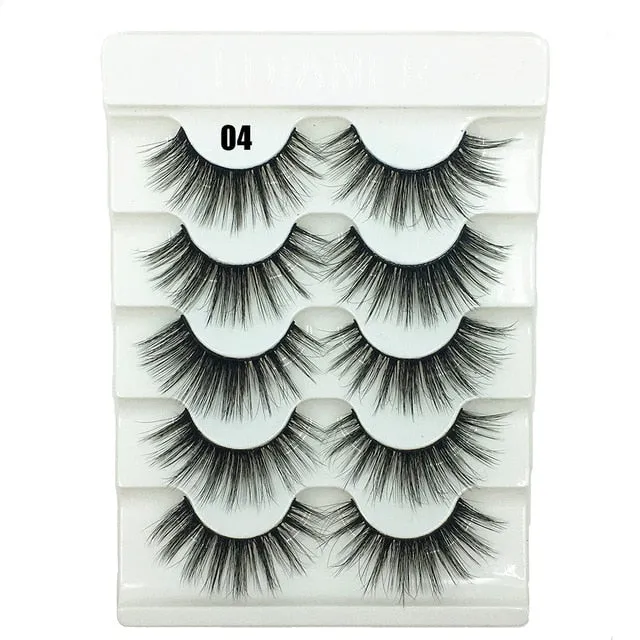 5 Pairs 3D  False Eyelashes Wispies Fluffies Drama Eyelashes Natural Long Soft Handmade Cruelty-free Black Lashes