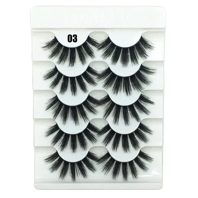 5 Pairs 3D  False Eyelashes Wispies Fluffies Drama Eyelashes Natural Long Soft Handmade Cruelty-free Black Lashes