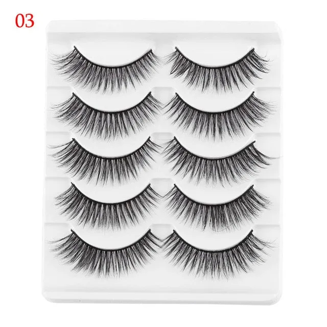5 Pairs 3D  False Eyelashes Wispies Fluffies Drama Eyelashes Natural Long Soft Handmade Cruelty-free Black Lashes