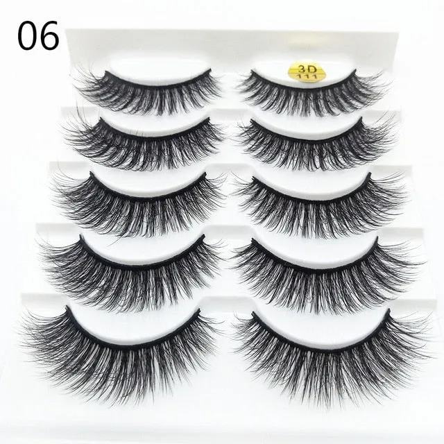 5 Pairs 3D  False Eyelashes Wispies Fluffies Drama Eyelashes Natural Long Soft Handmade Cruelty-free Black Lashes