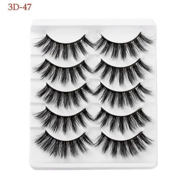 5 Pairs 3D  False Eyelashes Wispies Fluffies Drama Eyelashes Natural Long Soft Handmade Cruelty-free Black Lashes