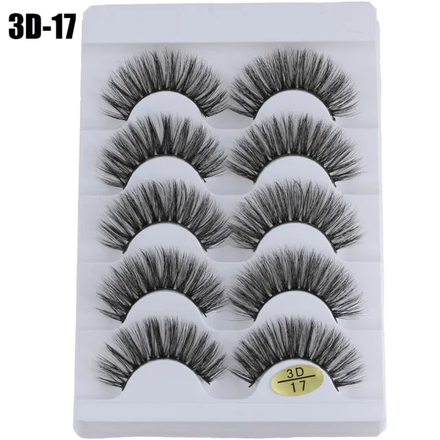 5 Pairs 3D  False Eyelashes Wispies Fluffies Drama Eyelashes Natural Long Soft Handmade Cruelty-free Black Lashes